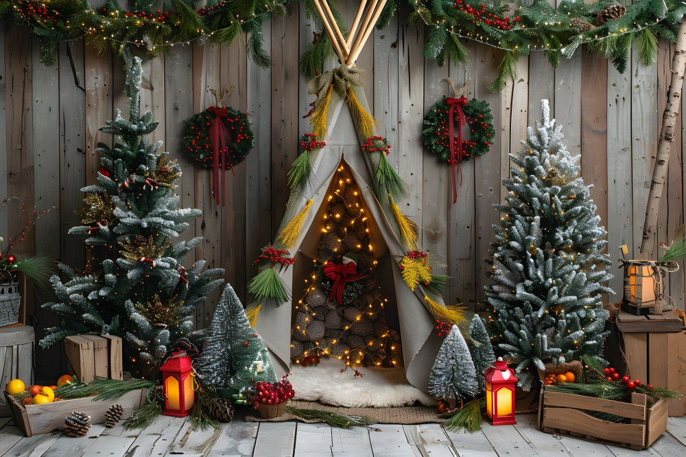 Toile de fond Sapins de Noël Couronne Petite Tente RR8-11