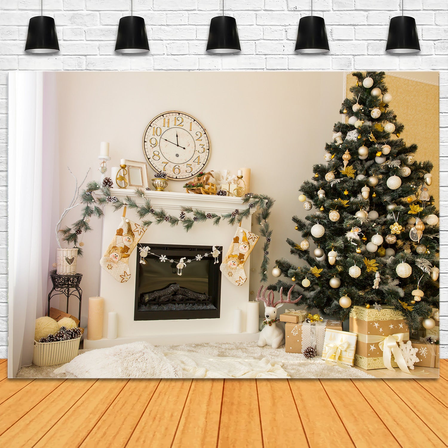 Toile de Fond Confortable de Foyer et de Chaussettes de Noël RR8-136
