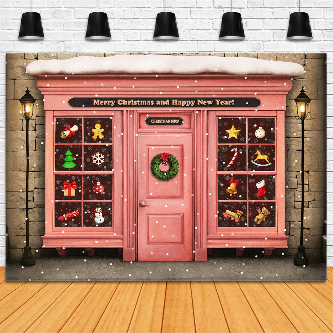Toile de Fond Joyeuse Devanture Magasin Décorations de Noël RR8-141