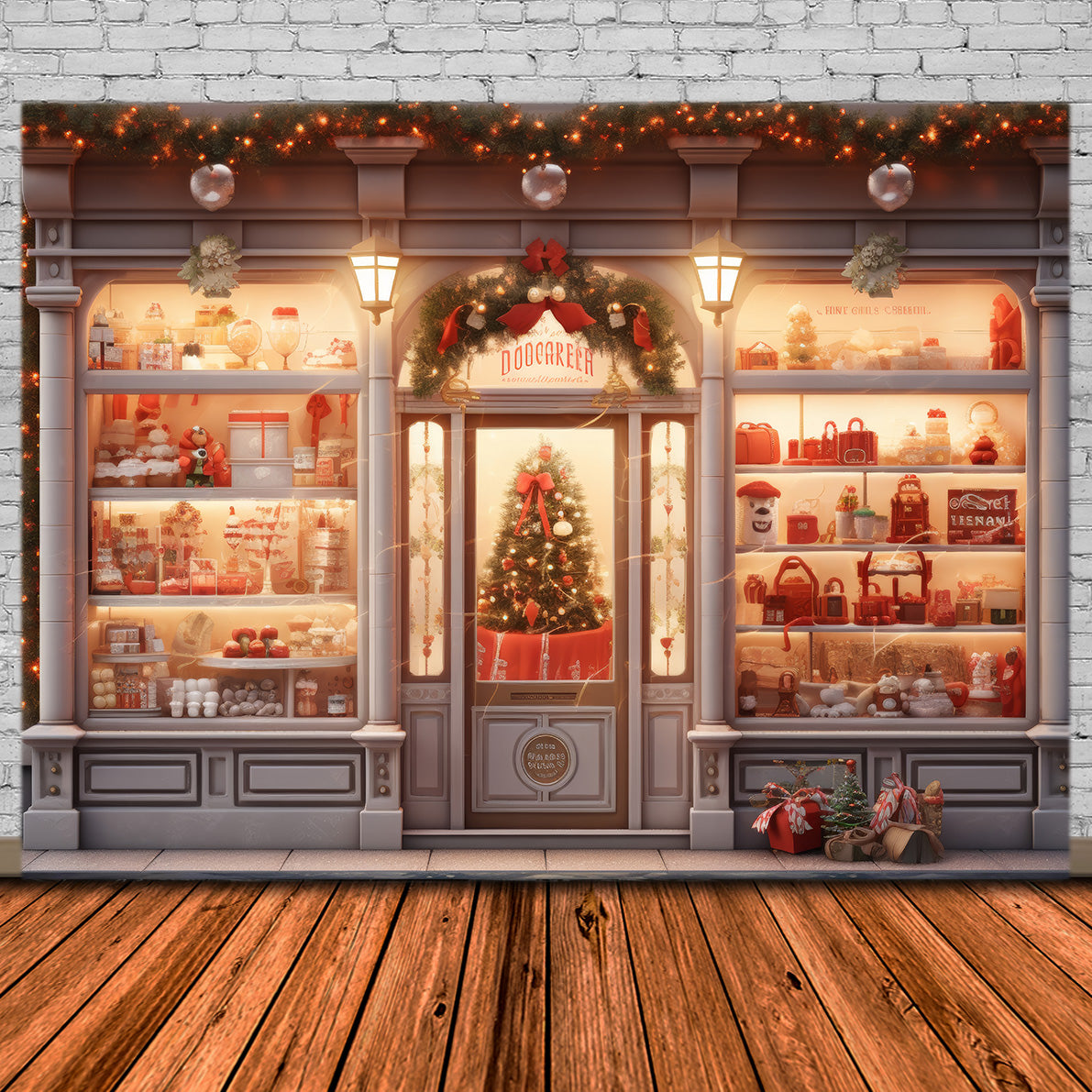 Toile de Fond Élégante de Vitrine avec Arbre de Noël RR8-144