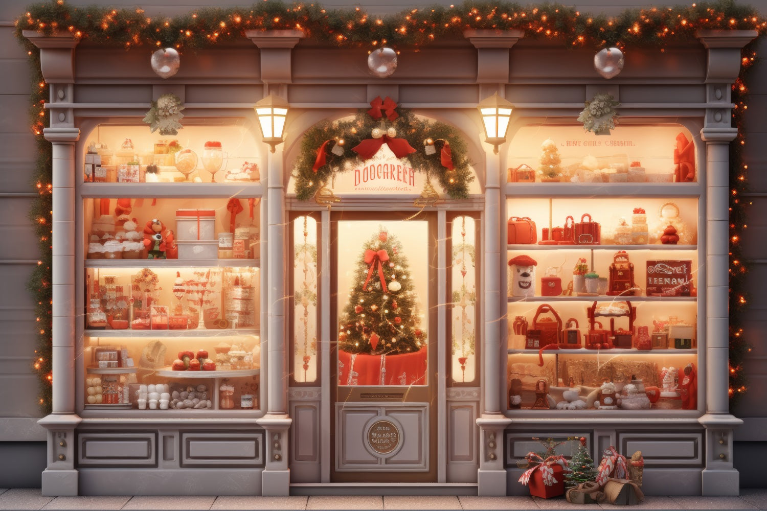 Toile de Fond Élégante de Vitrine avec Arbre de Noël RR8-144