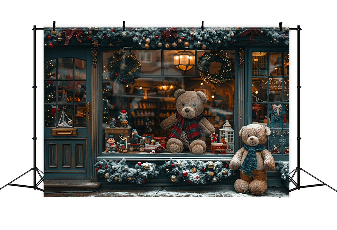Toile de Fond de Vitrine de Magasin de Jouets Oursons de Noël RR8-146