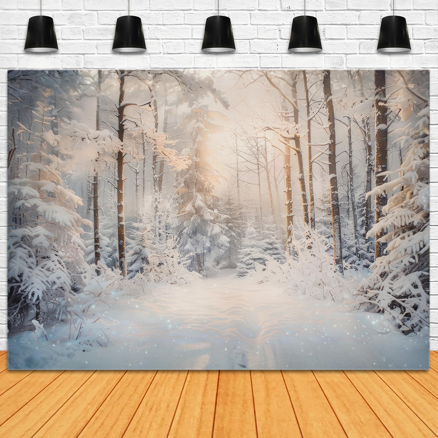 Toile de Fond de Matin Paisible dans une Forêt Enneigée de Noël RR8-156