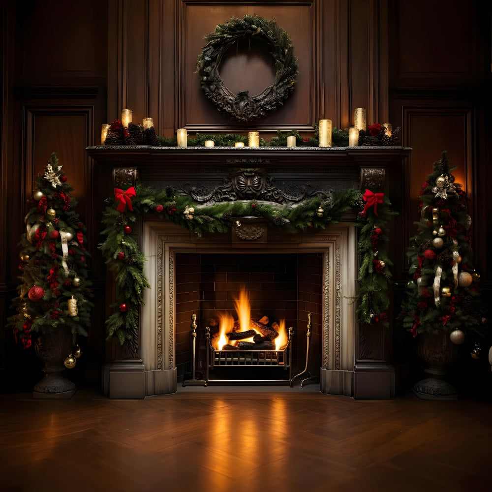 Toile de Fond Élégante de Foyer avec Guirlande de Noël RR8-158