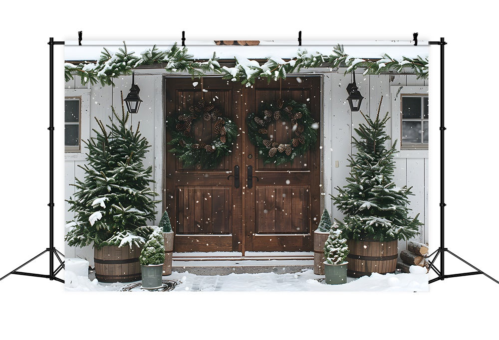 Toile de fond Porte en Bois et Flocon de Neige de Noël RR8-17