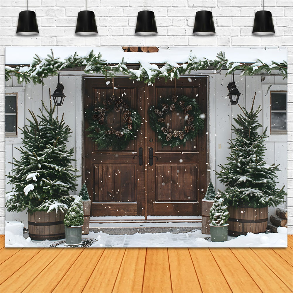 Toile de fond Porte en Bois et Flocon de Neige de Noël RR8-17