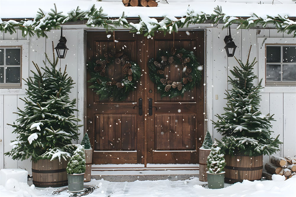 Toile de fond Porte en Bois et Flocon de Neige de Noël RR8-17