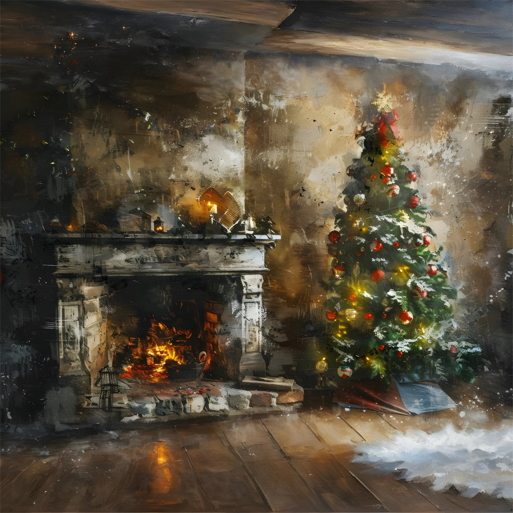 Toile de Fond Artistique et Rustique de Foyer de Noël RR8-171