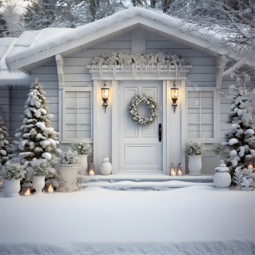 Toile de Fond de Cottage Blanc Hivernal de Noël RR8-188