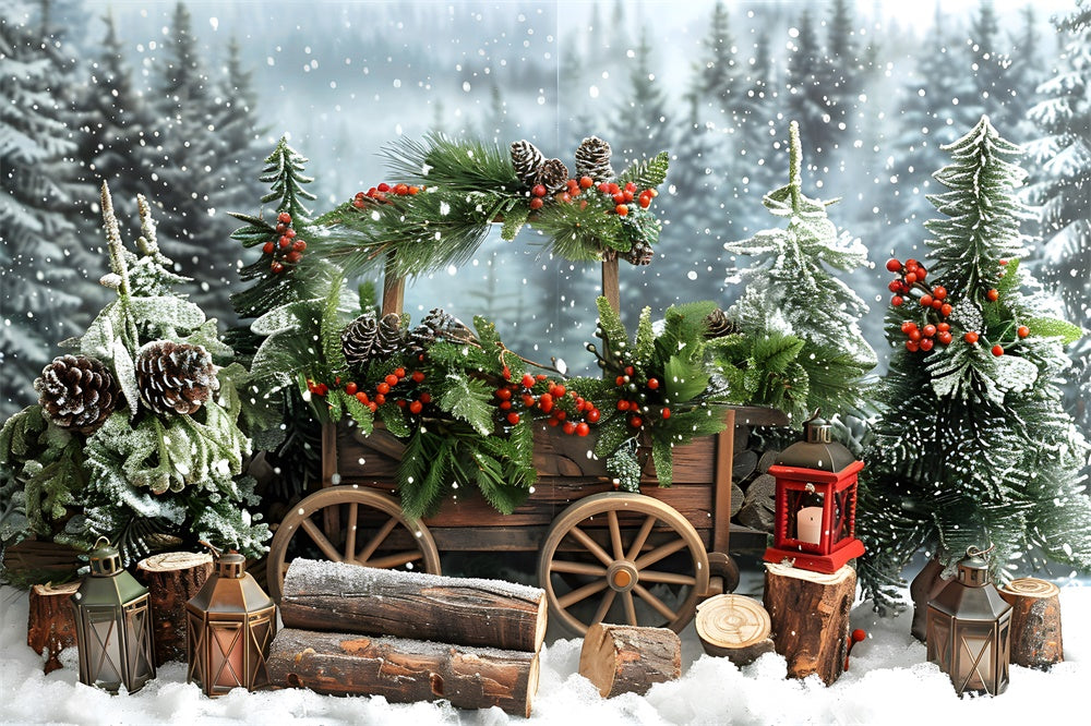 Toile de fond Forêt Neigeuse Hivernale Sapins de Noël RR8-2