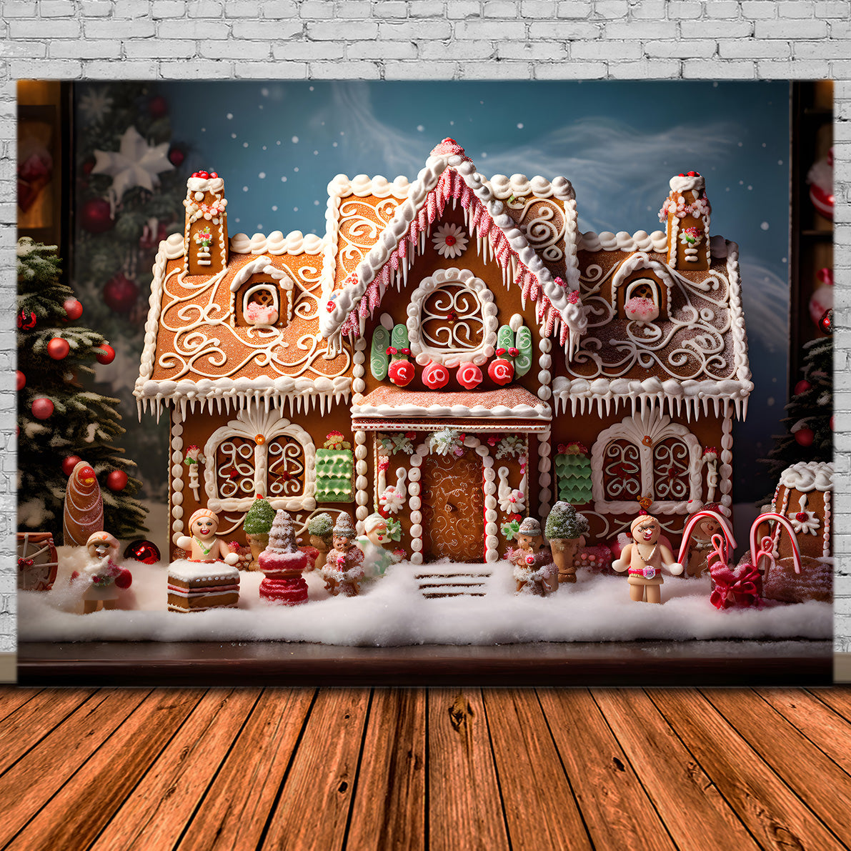 Toile de Fond de Chalet Mignon en Pain d'Épices de Noël RR8-213