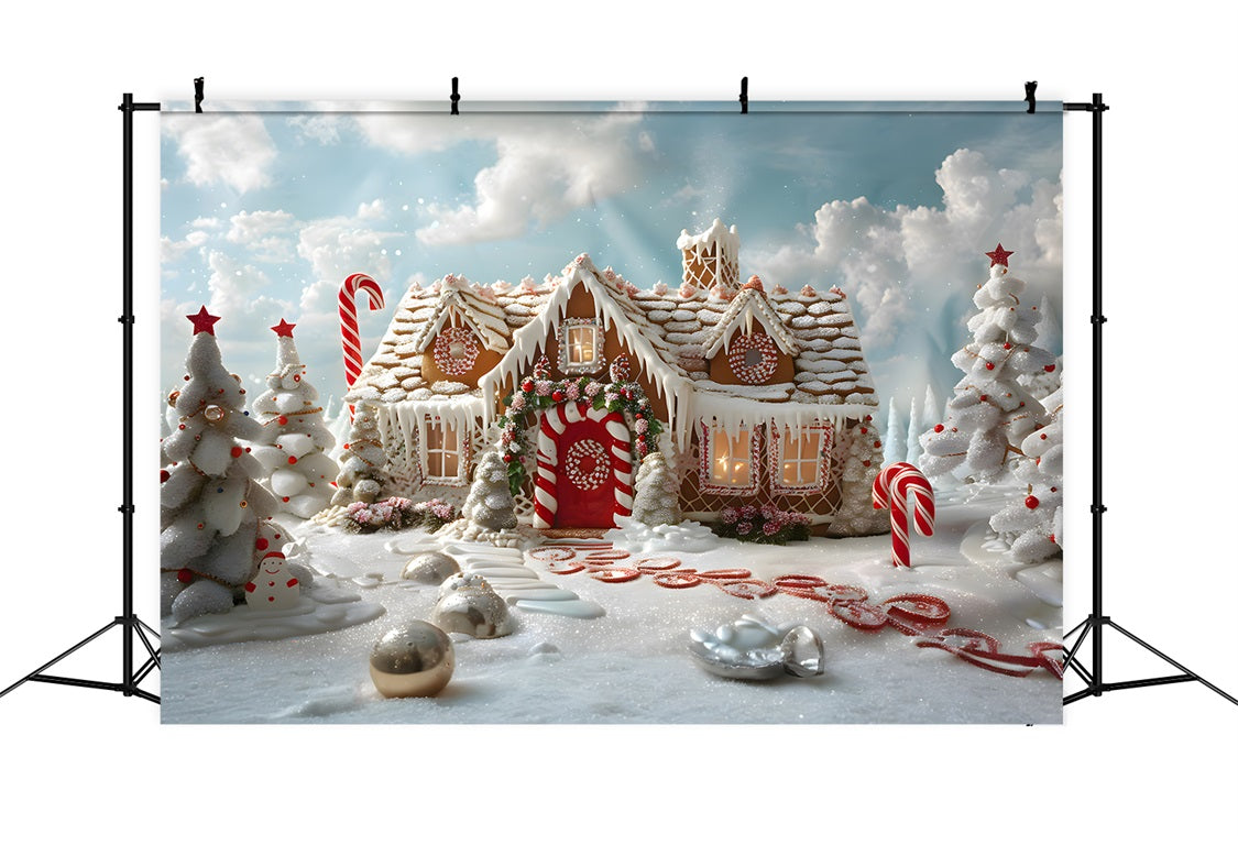 Toile de Fond de Maison Enneigée au Lever du Soleil de Noël RR8-216
