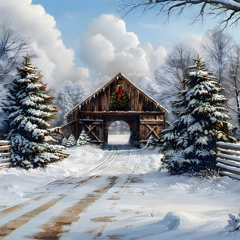 Toile de fond Cabane Bois Couverte de Neige de Noël RR8-22
