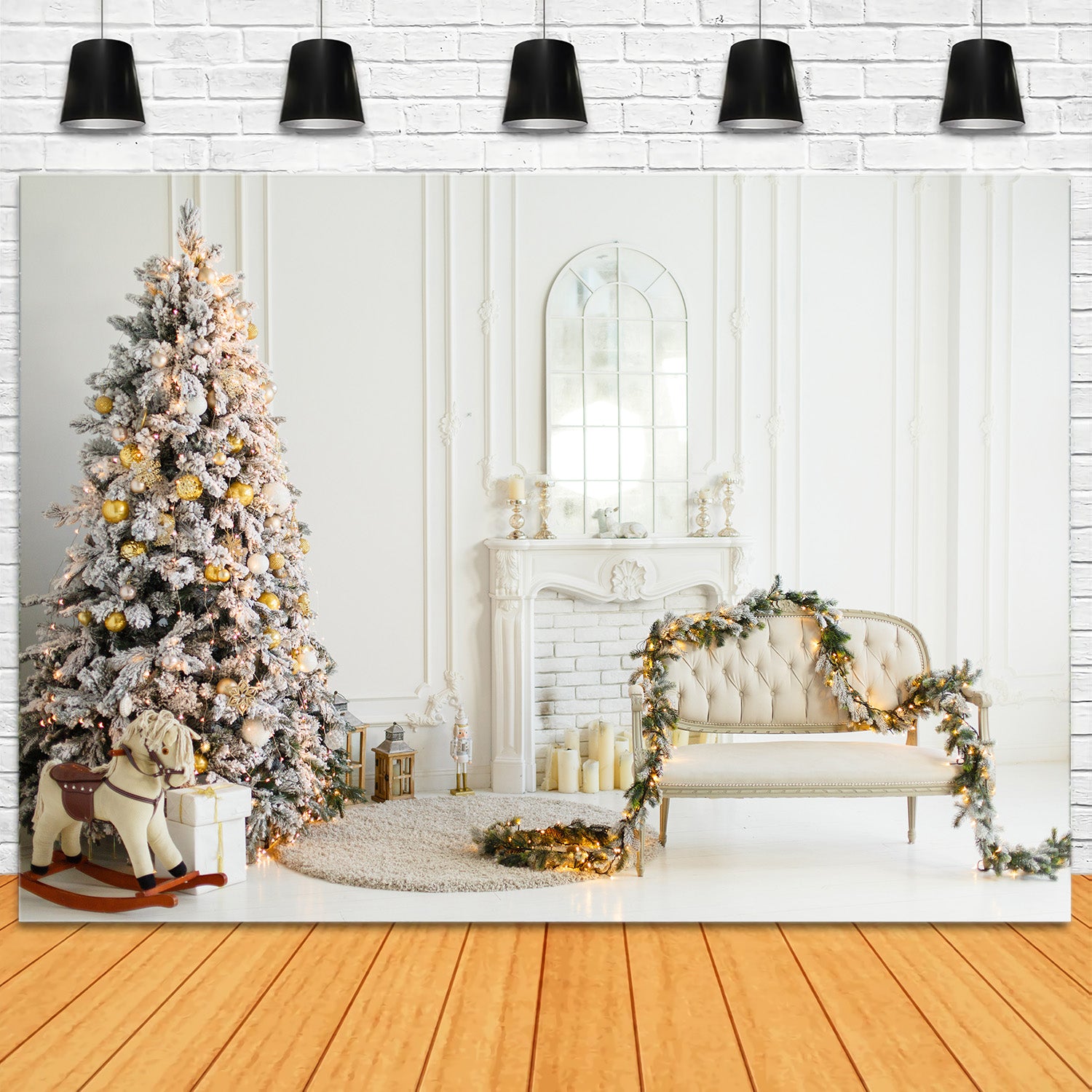 Toile de Fond Simple de Salon avec Foyer de Noël RR8-220