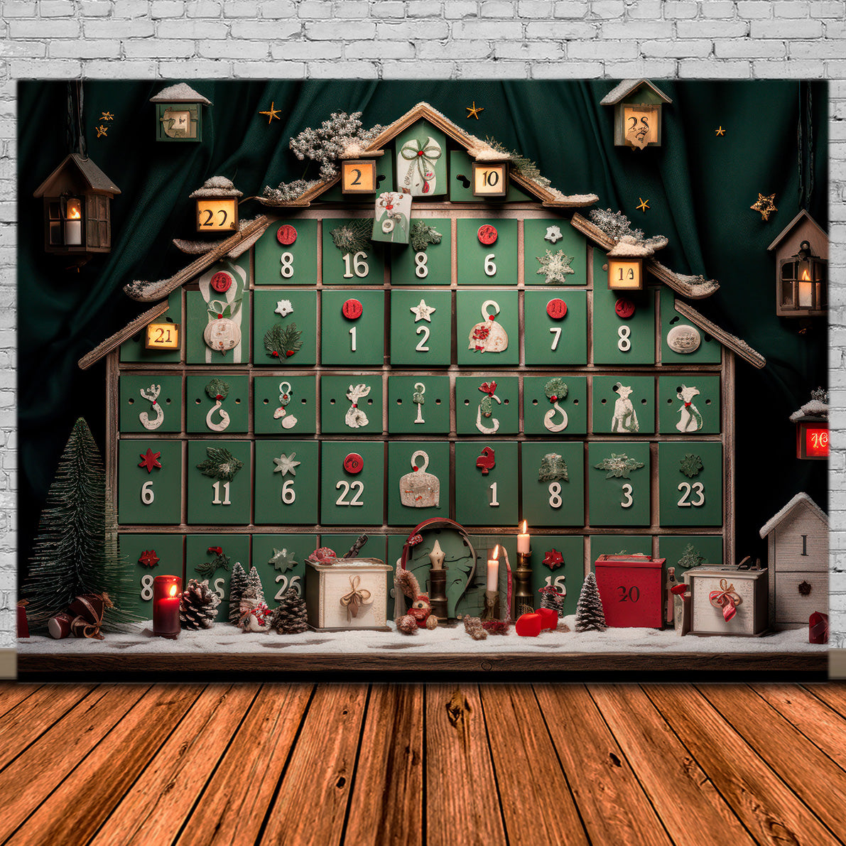 Toile de Fond de Calendrier de l'Avent avec Décor Rustique de Noël RR8-226
