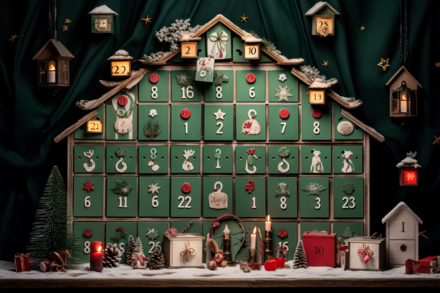 Toile de Fond de Calendrier de l'Avent avec Décor Rustique de Noël RR8-226