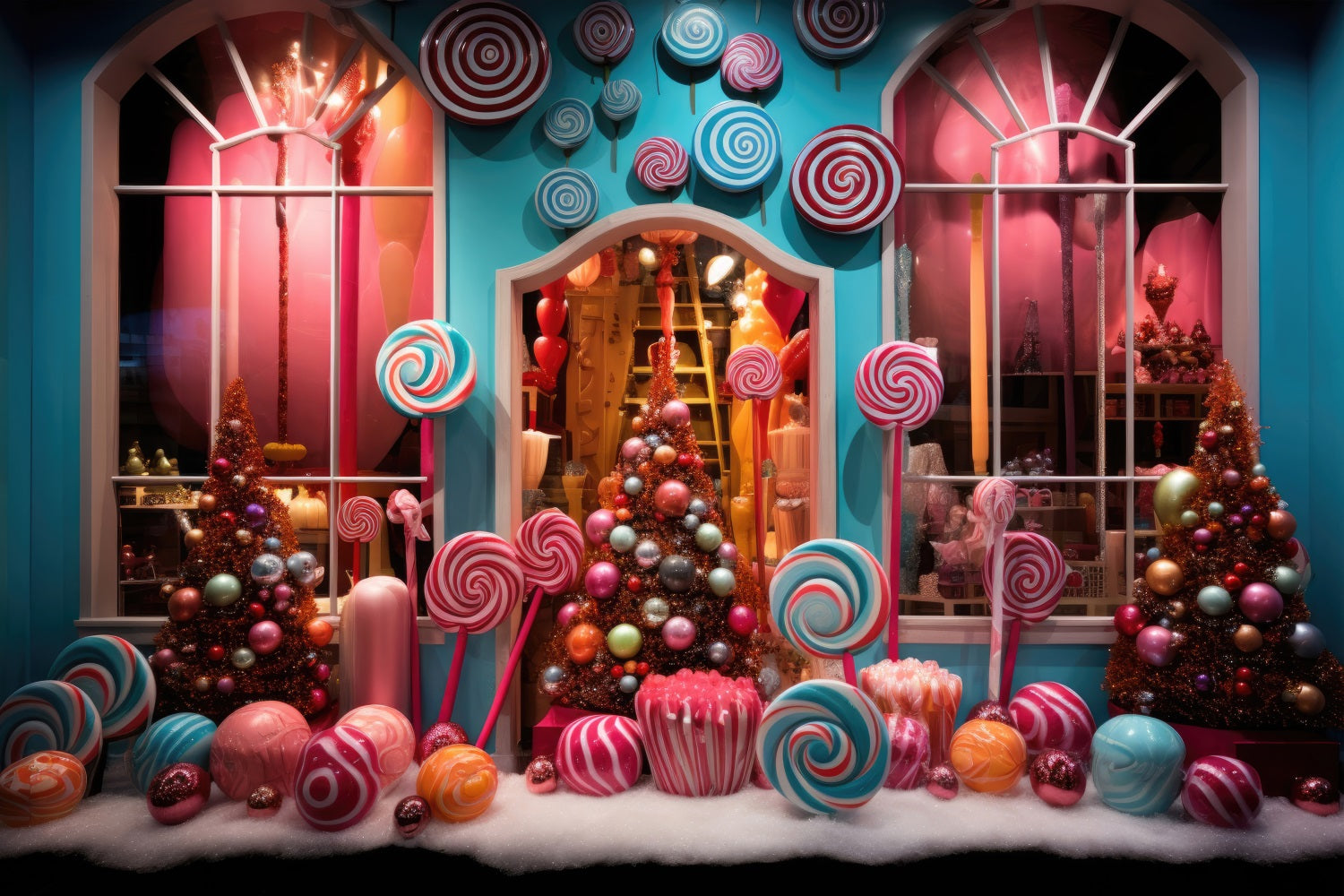 Toile de Fond Magique de Vitrine de Magasin de Bonbons de Noël RR8-232
