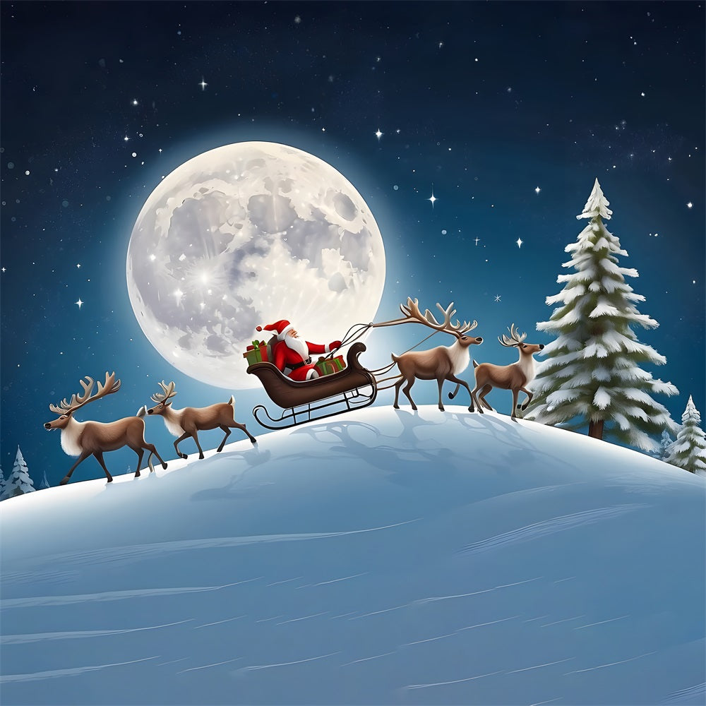 Toile de Fond de Traîneau du Père Noël sous la Lune de Noël RR8-234