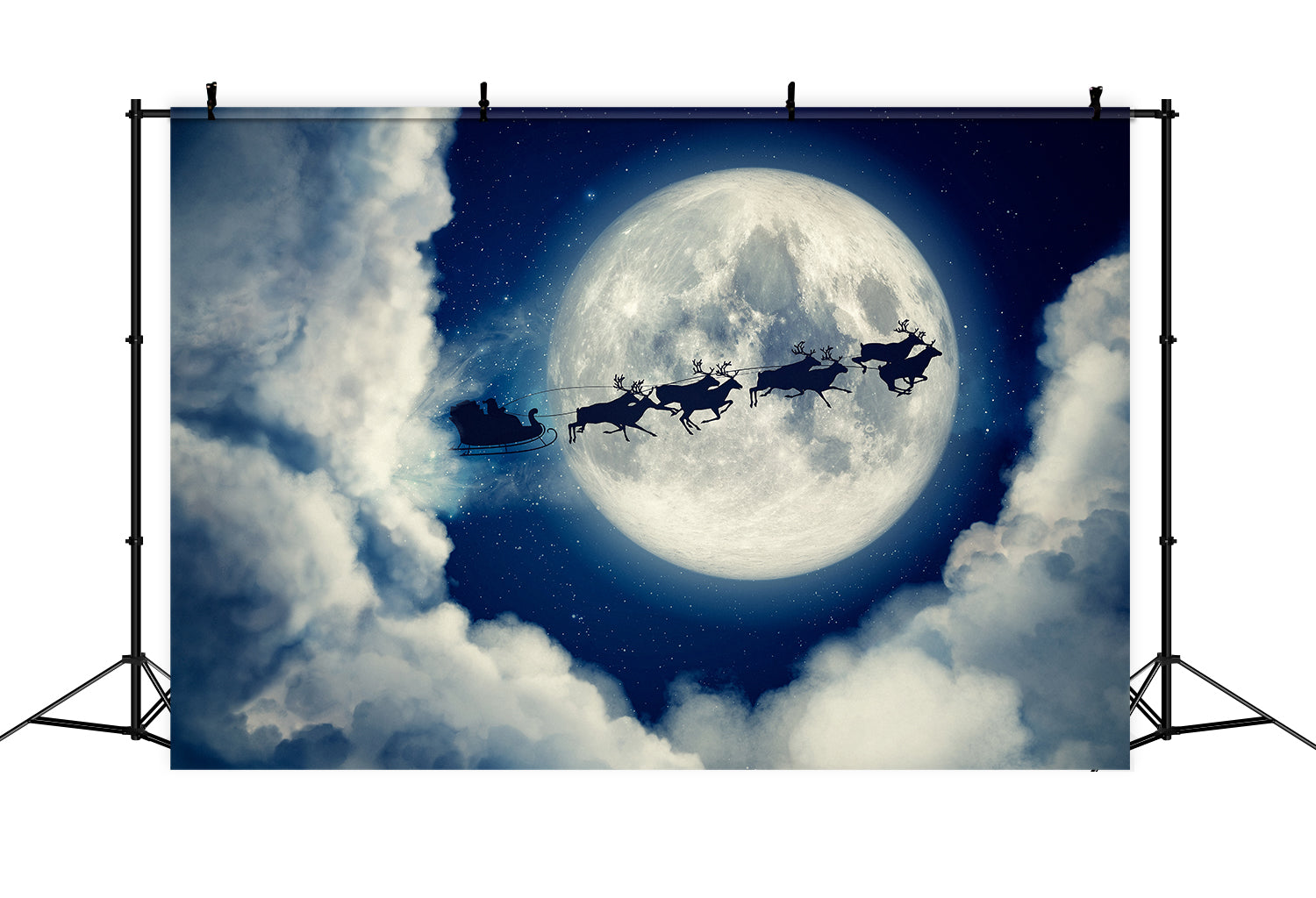 Toile de Fond de Silhouette de Traîneau du Père Noël avec Pleine Lune RR8-236