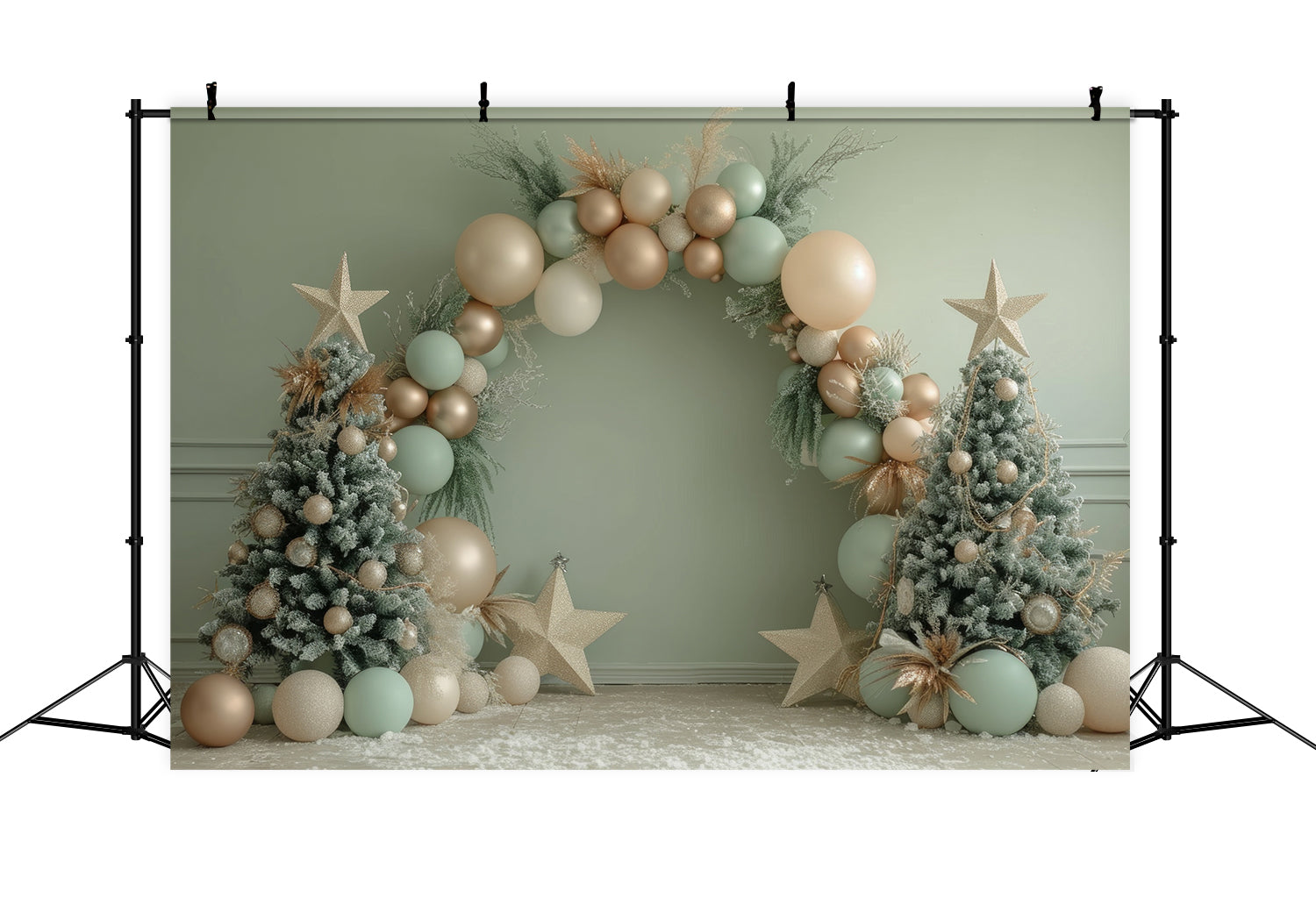 Toile de Fond Élégante d'Arche en Ballons avec Arbres de Noël RR8-243