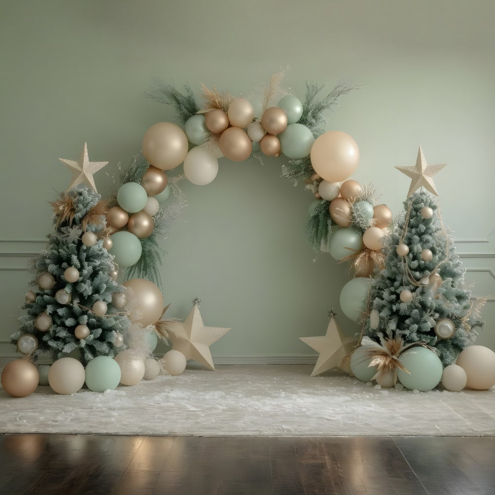 Toile de Fond Élégante d'Arche en Ballons avec Arbres de Noël RR8-243