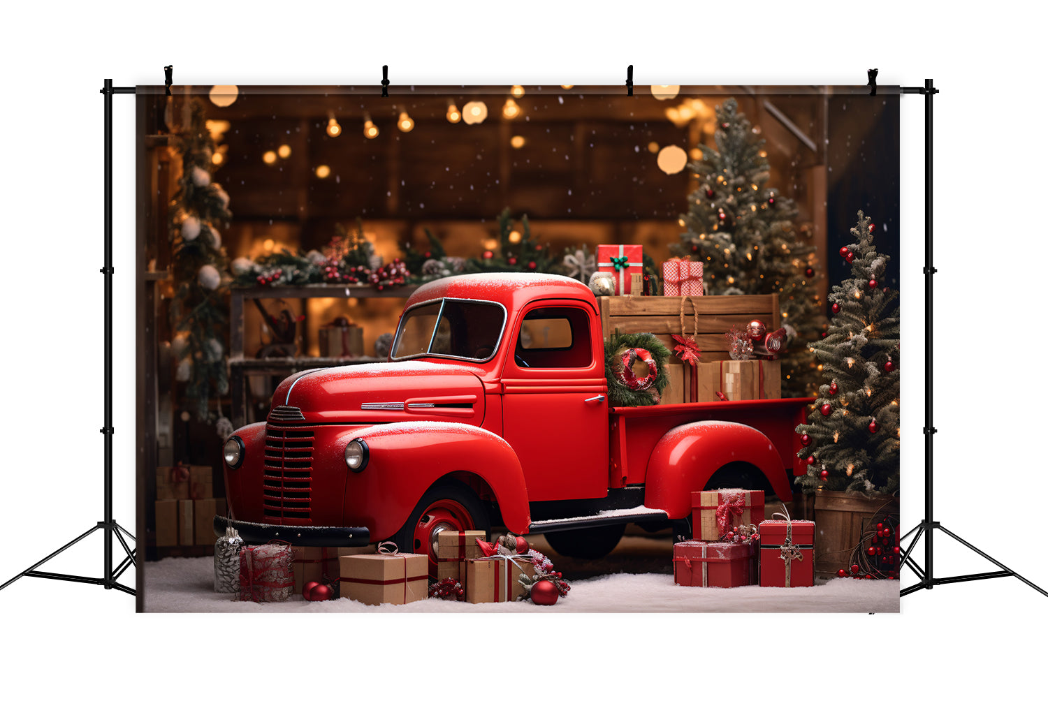 Toile de Fond de Camionnette Rouge dans le Pays des Merveilles de Noël RR8-249