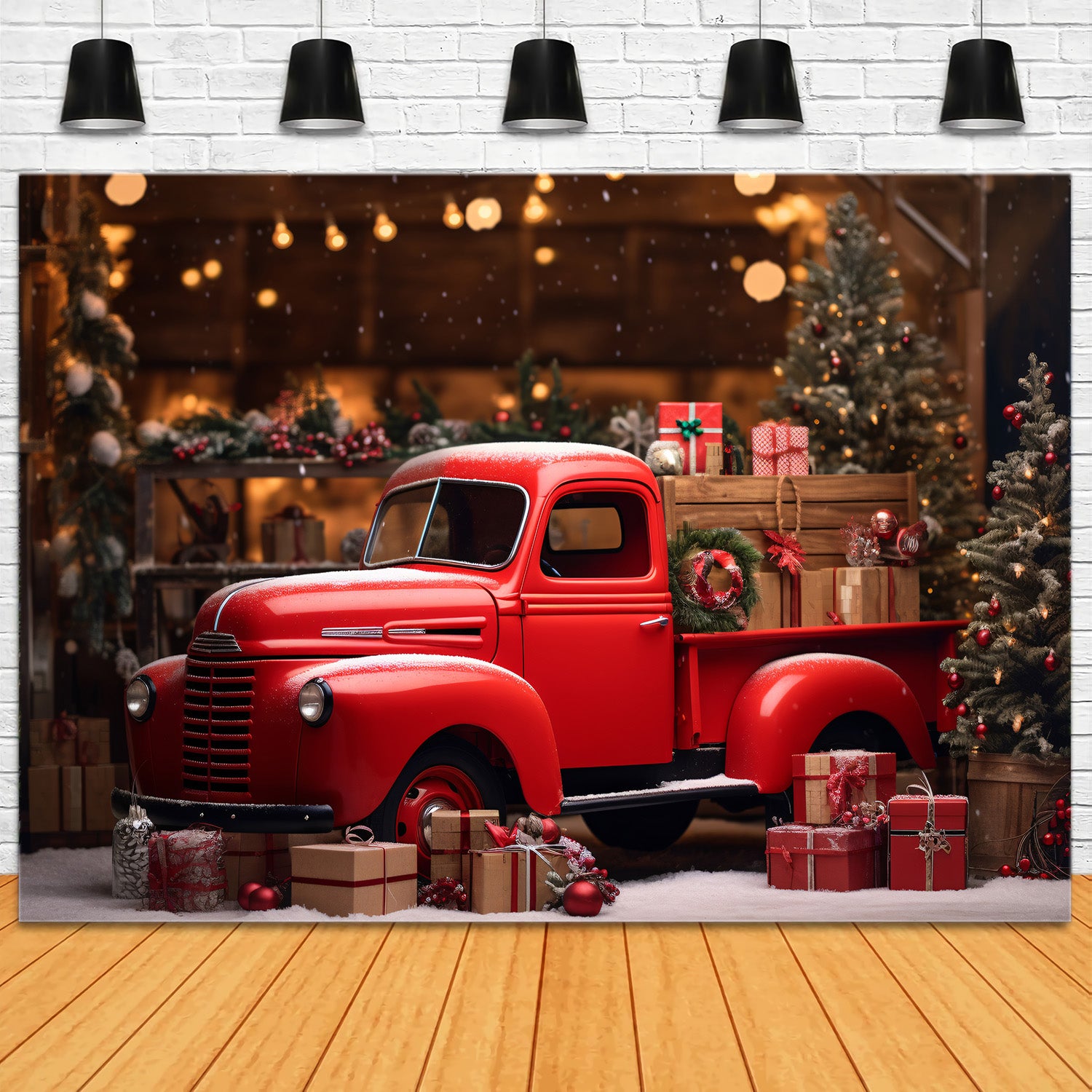 Toile de Fond de Camionnette Rouge dans le Pays des Merveilles de Noël RR8-249