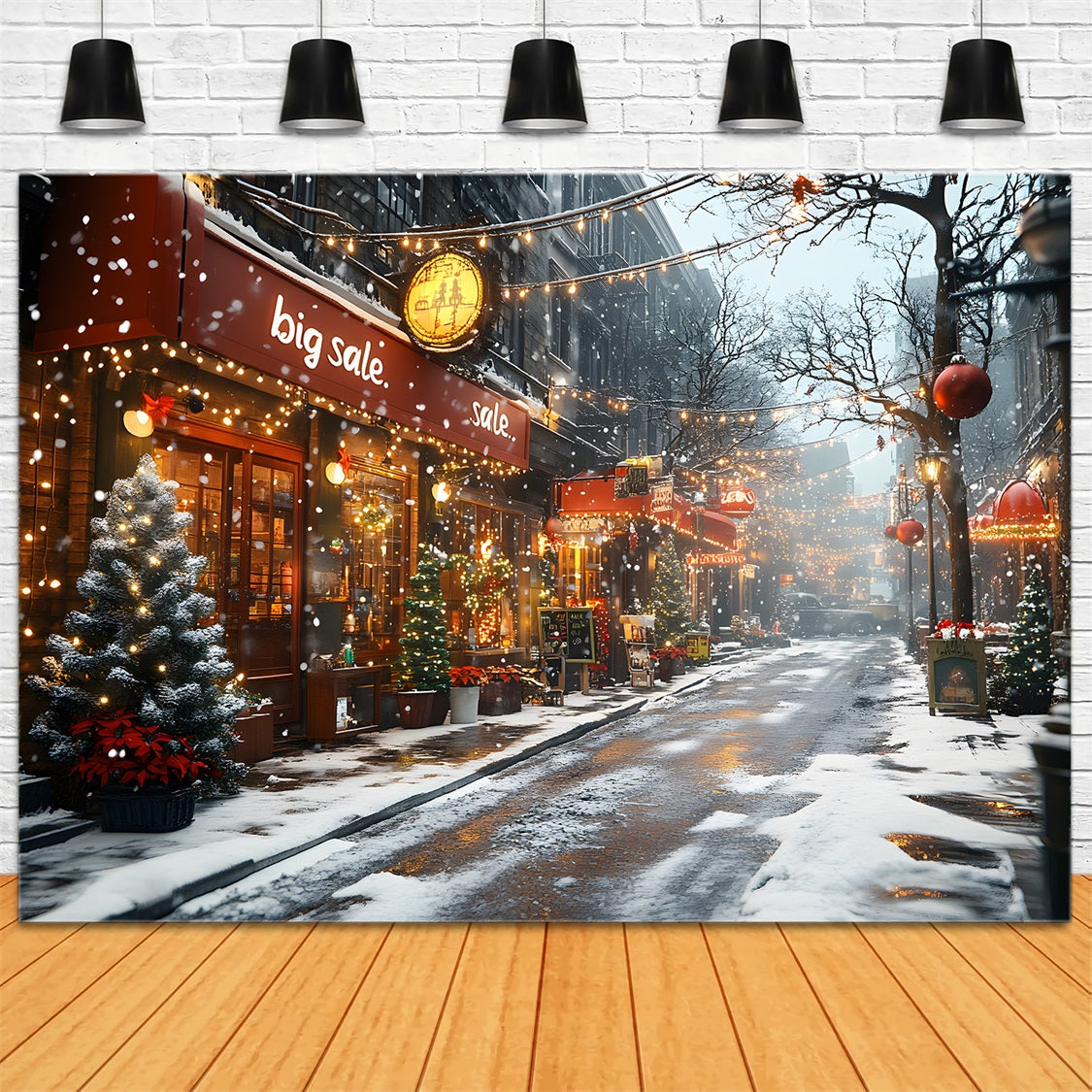 Toile de Fond Charmante de Vitrine de Magasin avec Lumières de Noël RR8-257