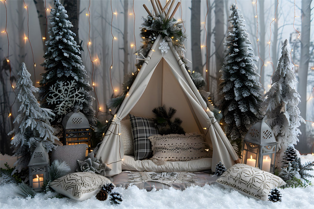 Toile de fond Sapins de Noël Tente Lumières RR8-26