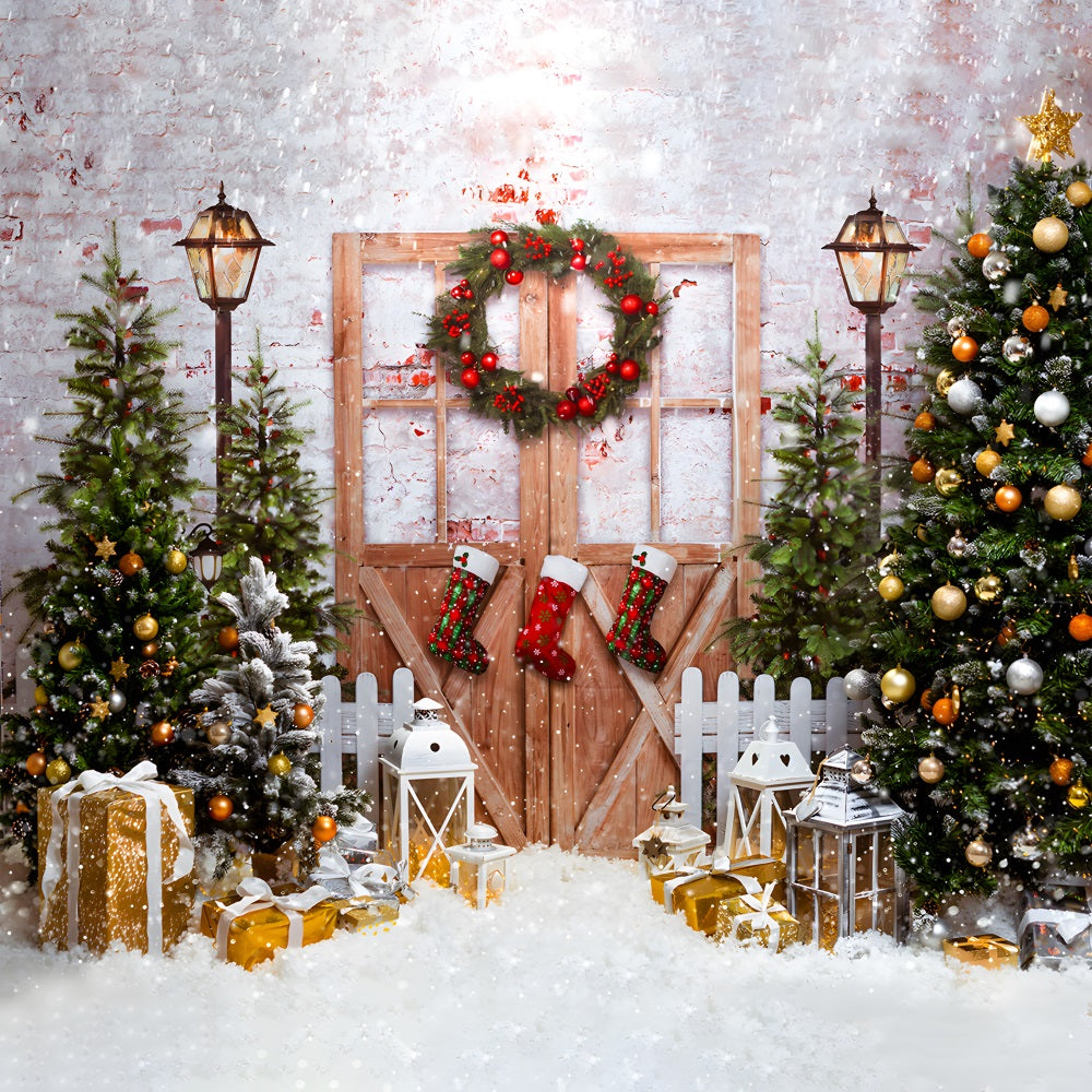Toile de Fond de Forêt Enchantée avec Lumières Scintillantes de Noël RR8-270