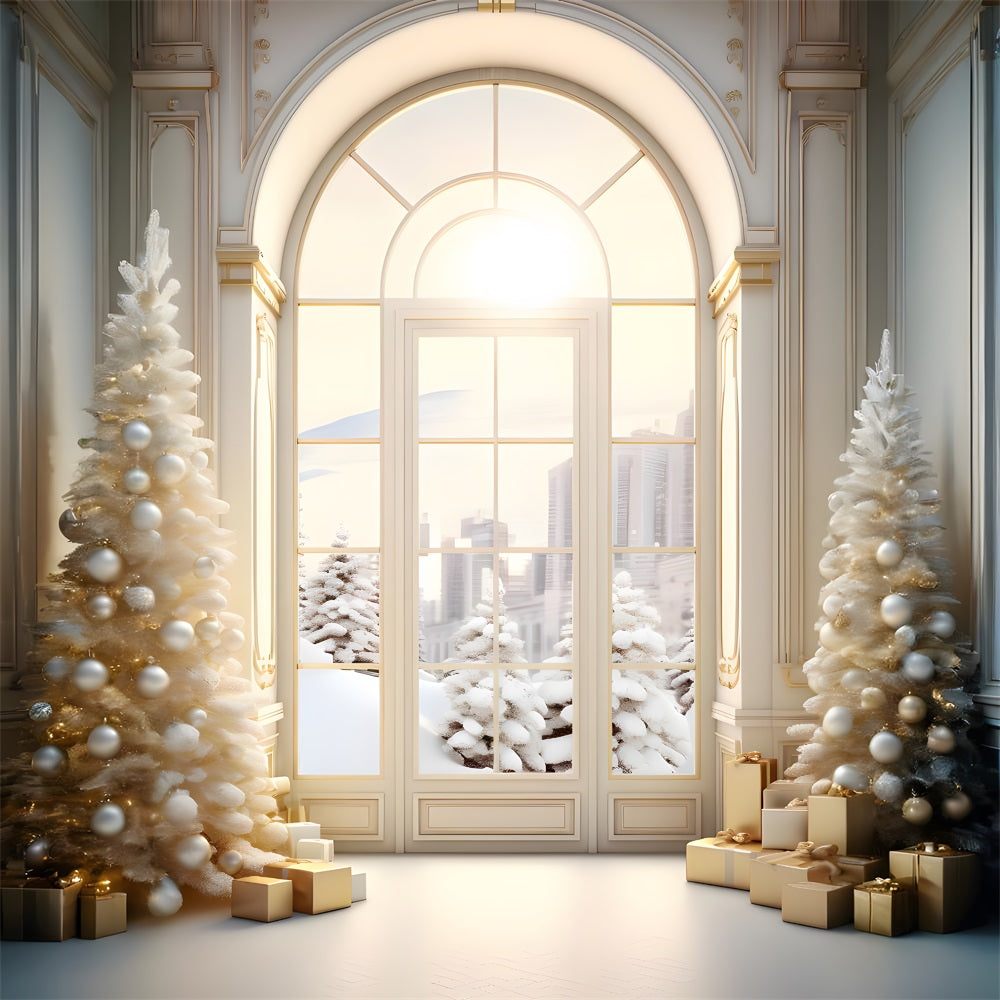Toile de Fond de Ferme Rustique avec Décor Festif de Noël RR8-271