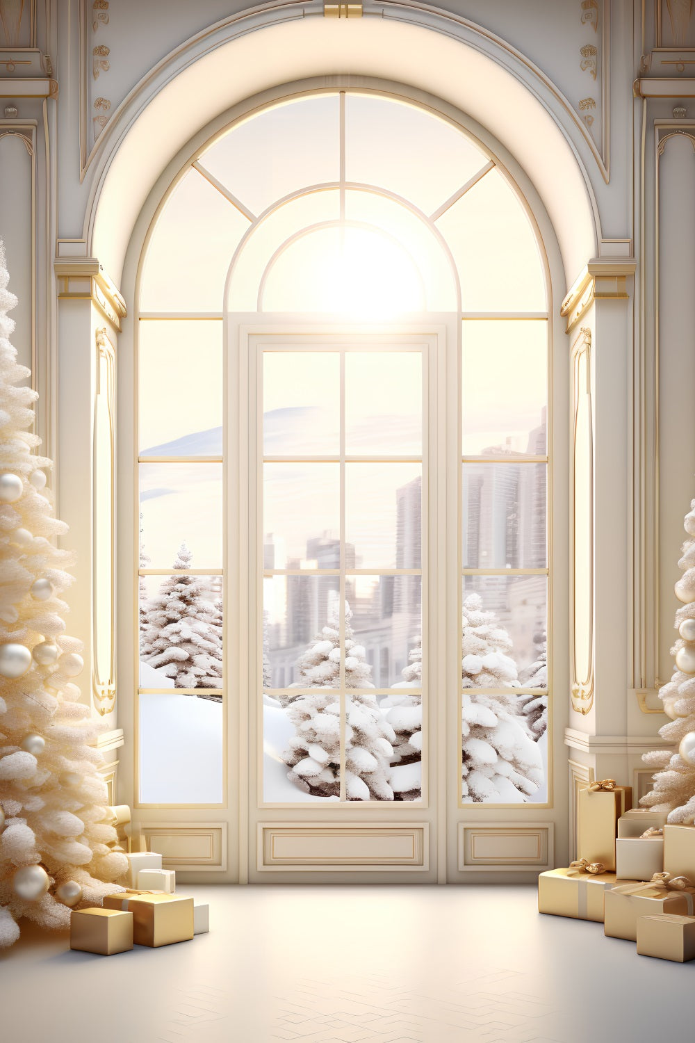 Toile de Fond de Ferme Rustique avec Décor Festif de Noël RR8-271