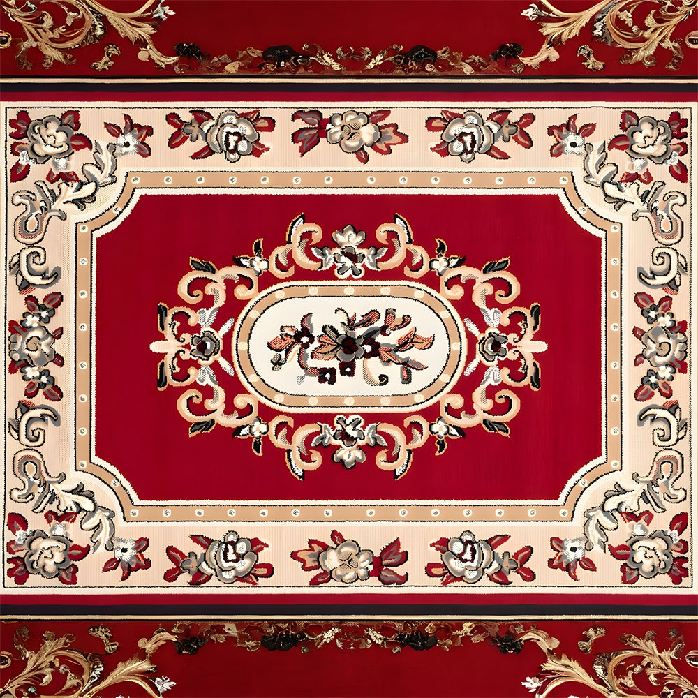 Toile de Fond Sol Élégant avec Tapis Rouge et Beige RR8-296