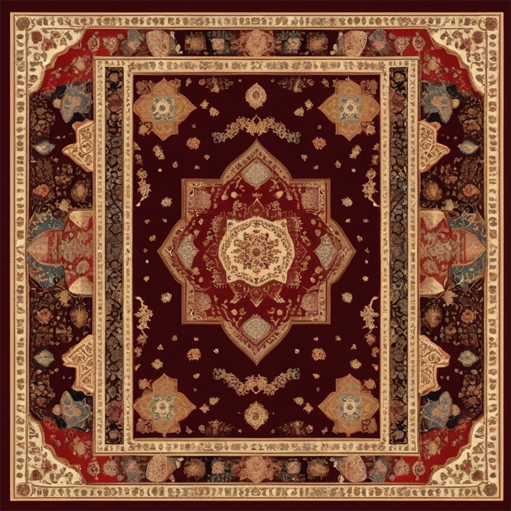 Toile de Fond Sol avec Tapis Bordeaux et Beige Riche RR8-305