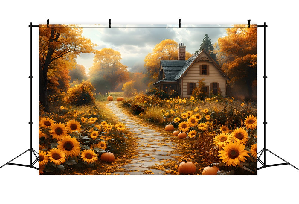 Toile de Fond Allée Bordée de Tournesols d'Automne RR8-310