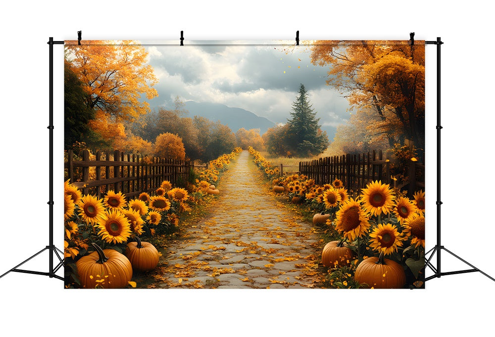 Toile de Fond Cottage Automnal Entouré de Tournesols RR8-311