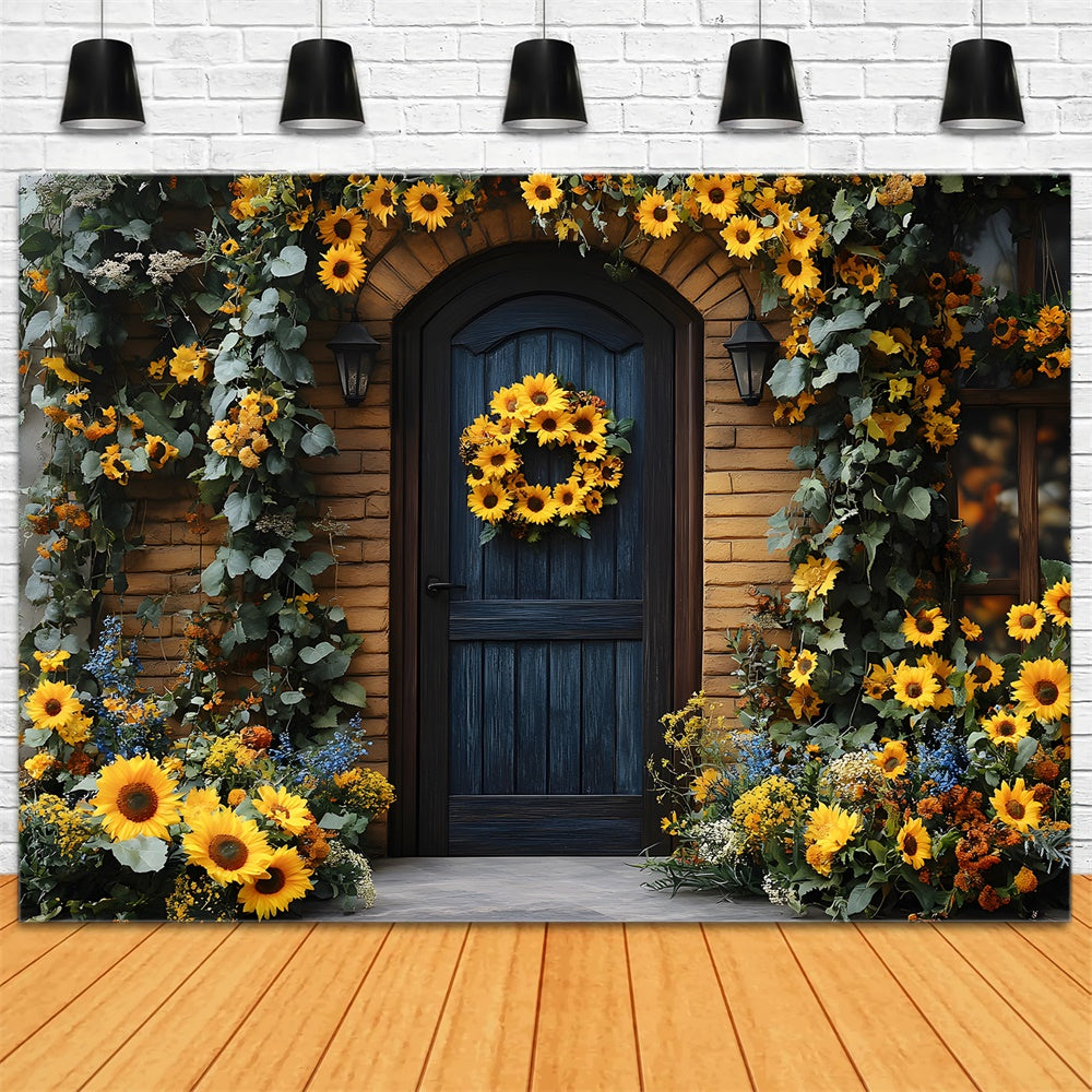Toile de Fond Couronne de Tournesols Adornant une Porte d'Automne RR8-314