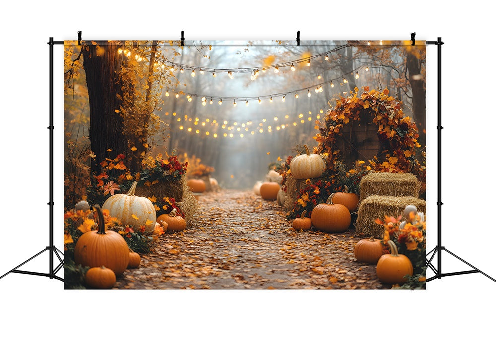 Toile de Fond Guirlandes Lumineuses Illuminant Citrouille d'Automne RR8-316