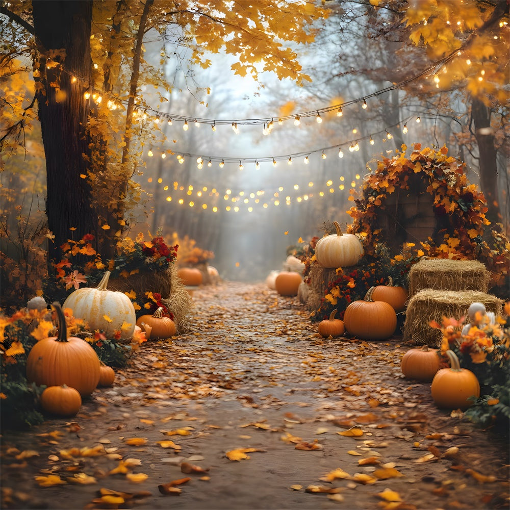 Toile de Fond Guirlandes Lumineuses Illuminant Citrouille d'Automne RR8-316