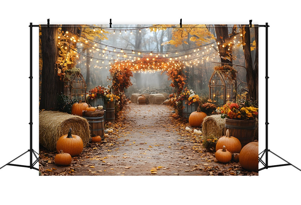 Toile de Fond Citrouille d'Automne Illuminée par Guirlandes Lumineuses RR8-317