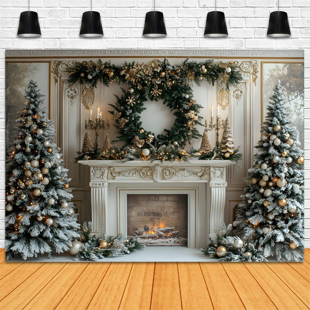 Toile de fond Sapins de Noël Couronne Cheminée RR8-32