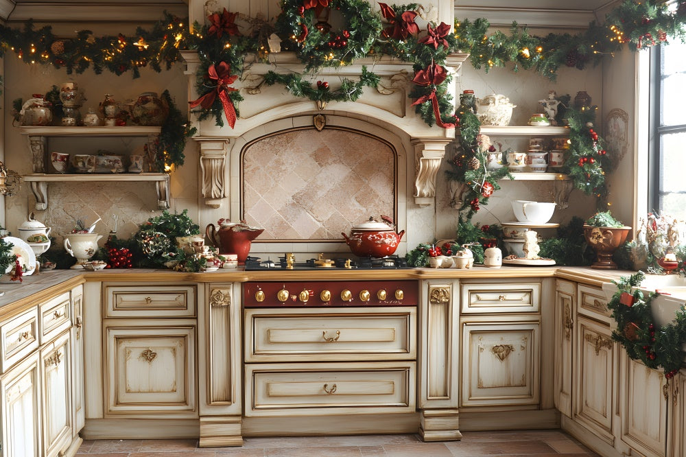 Toile de Fond Cuisine avec Couronne de Noël RR8-344
