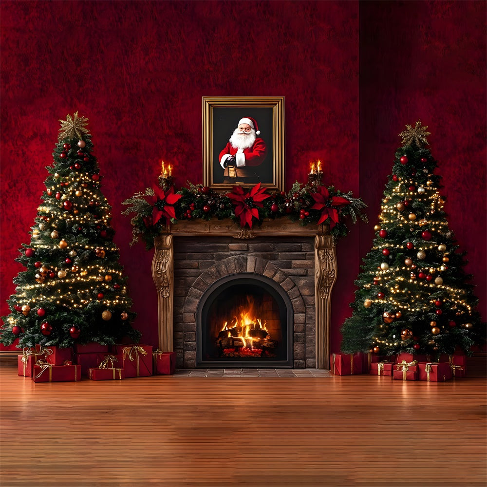 Toile de Fond Père Noël et Cheminée Rétro de Noël RR8-353