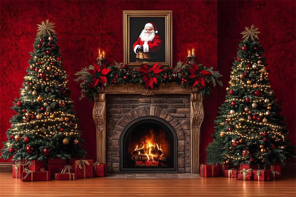 Toile de Fond Père Noël et Cheminée Rétro de Noël RR8-353