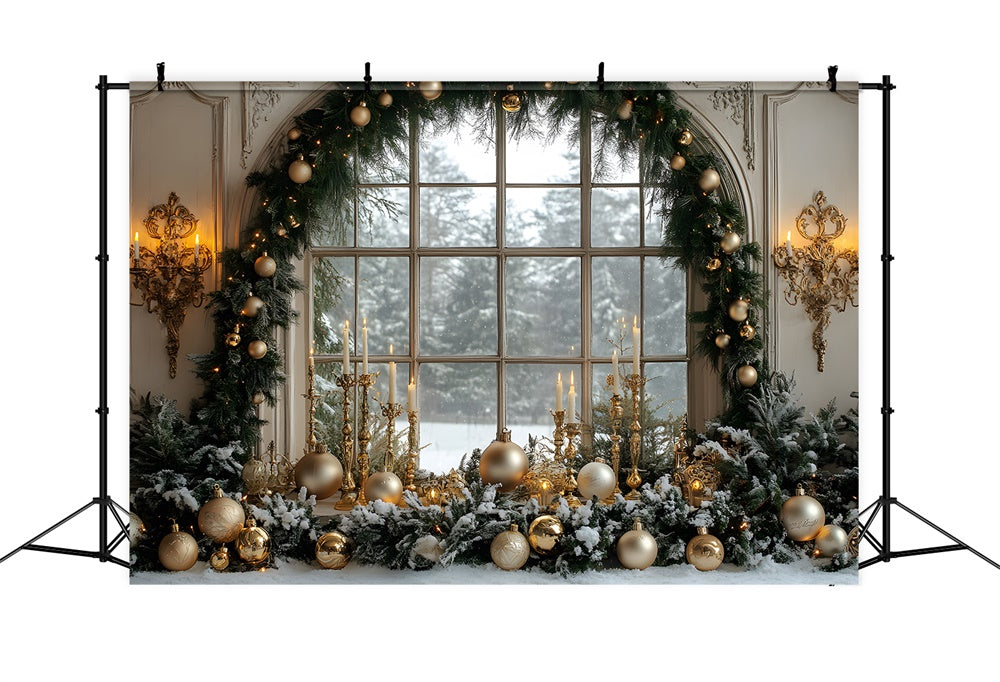 Toile de fond Fenêtre Décorée de Guirlandes de Noël RR8-36