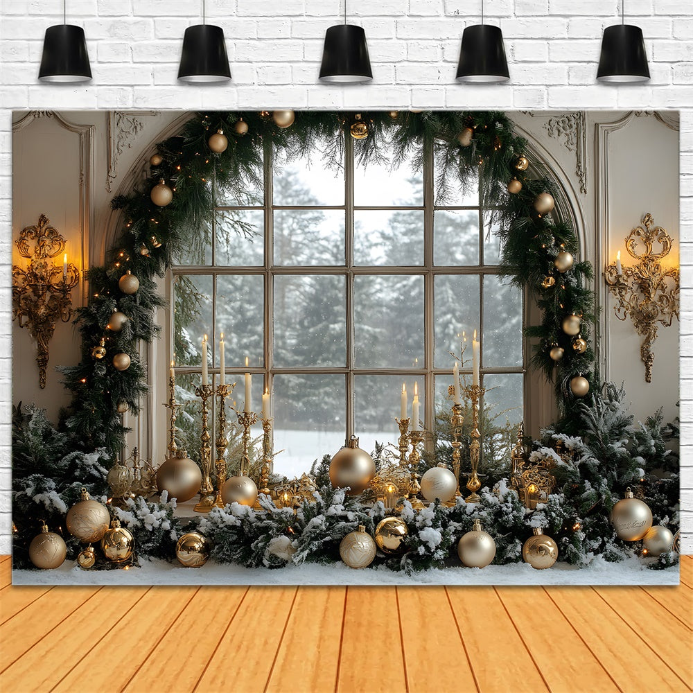Toile de fond Fenêtre Décorée de Guirlandes de Noël RR8-36