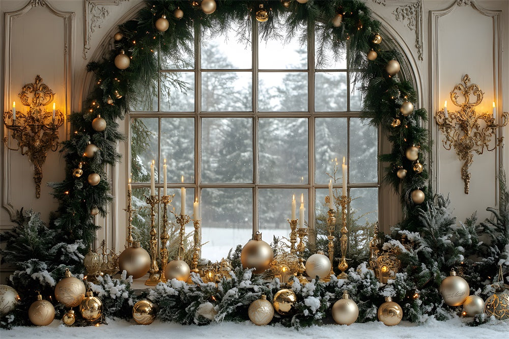 Toile de fond Fenêtre Décorée de Guirlandes de Noël RR8-36