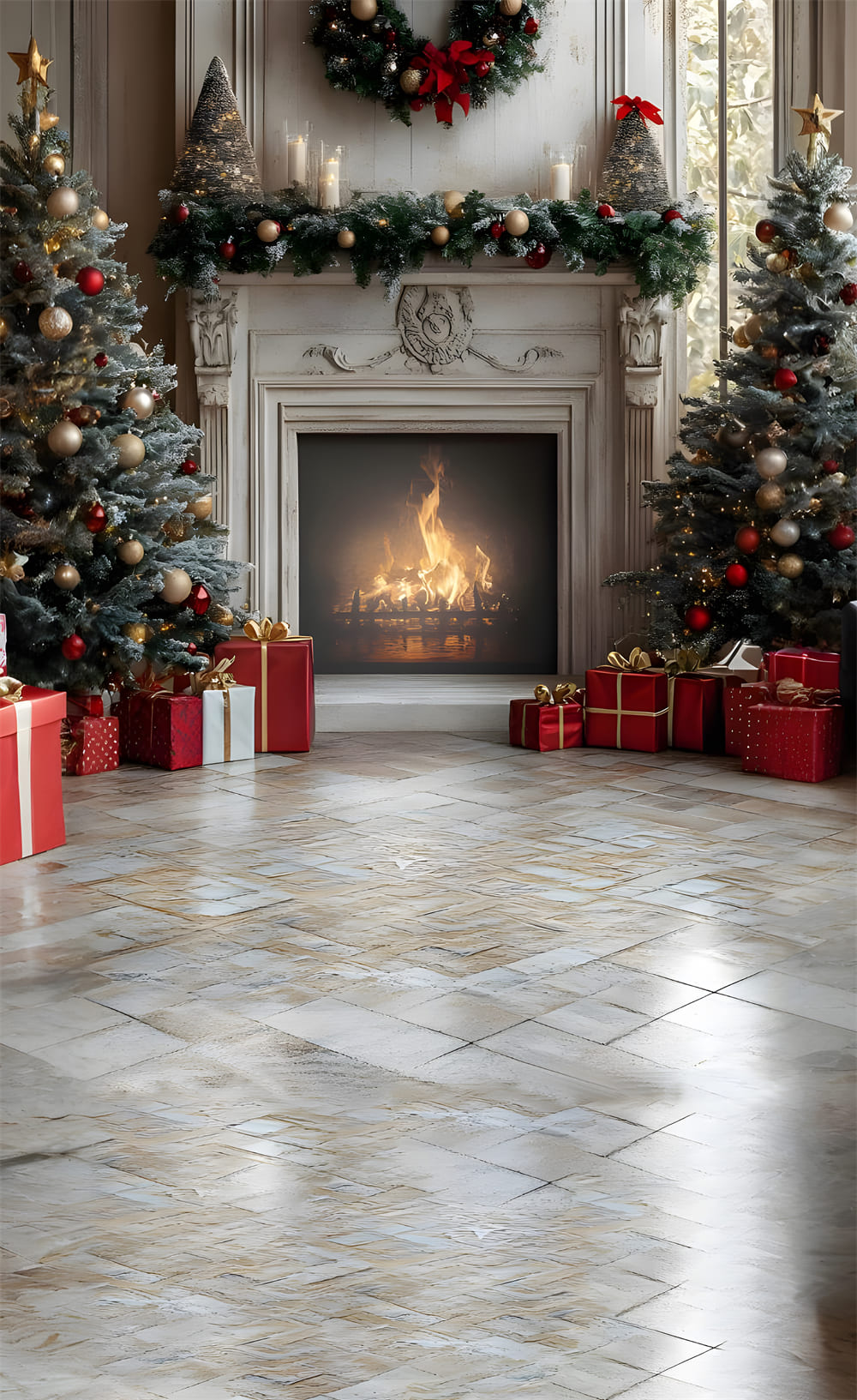 Toile de Fond Décor de Cheminée de Noël avec Sol RR8-360