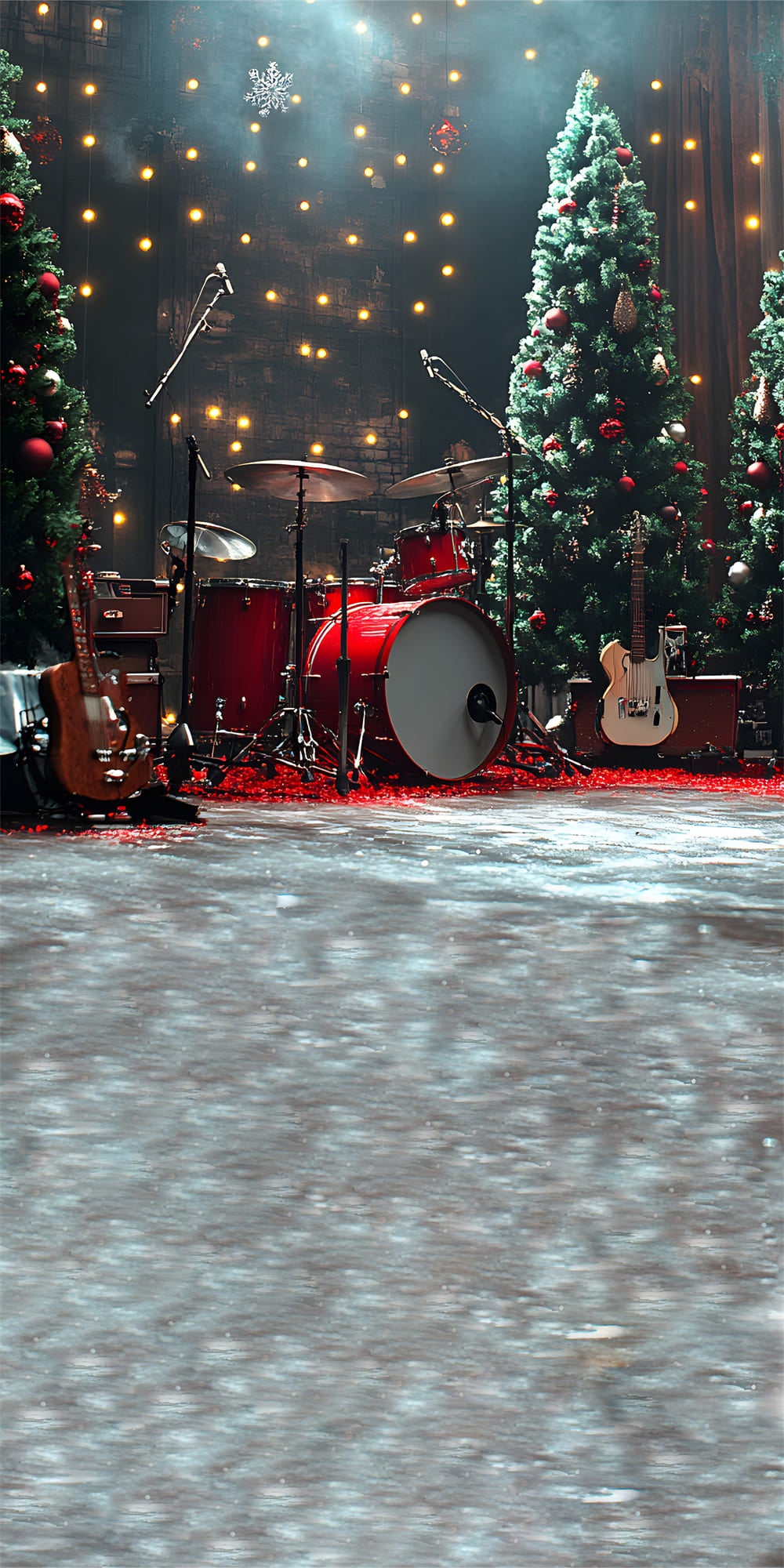 Toile de Fond Scène de Musique Rock avec Arbre de Noël RR8-361
