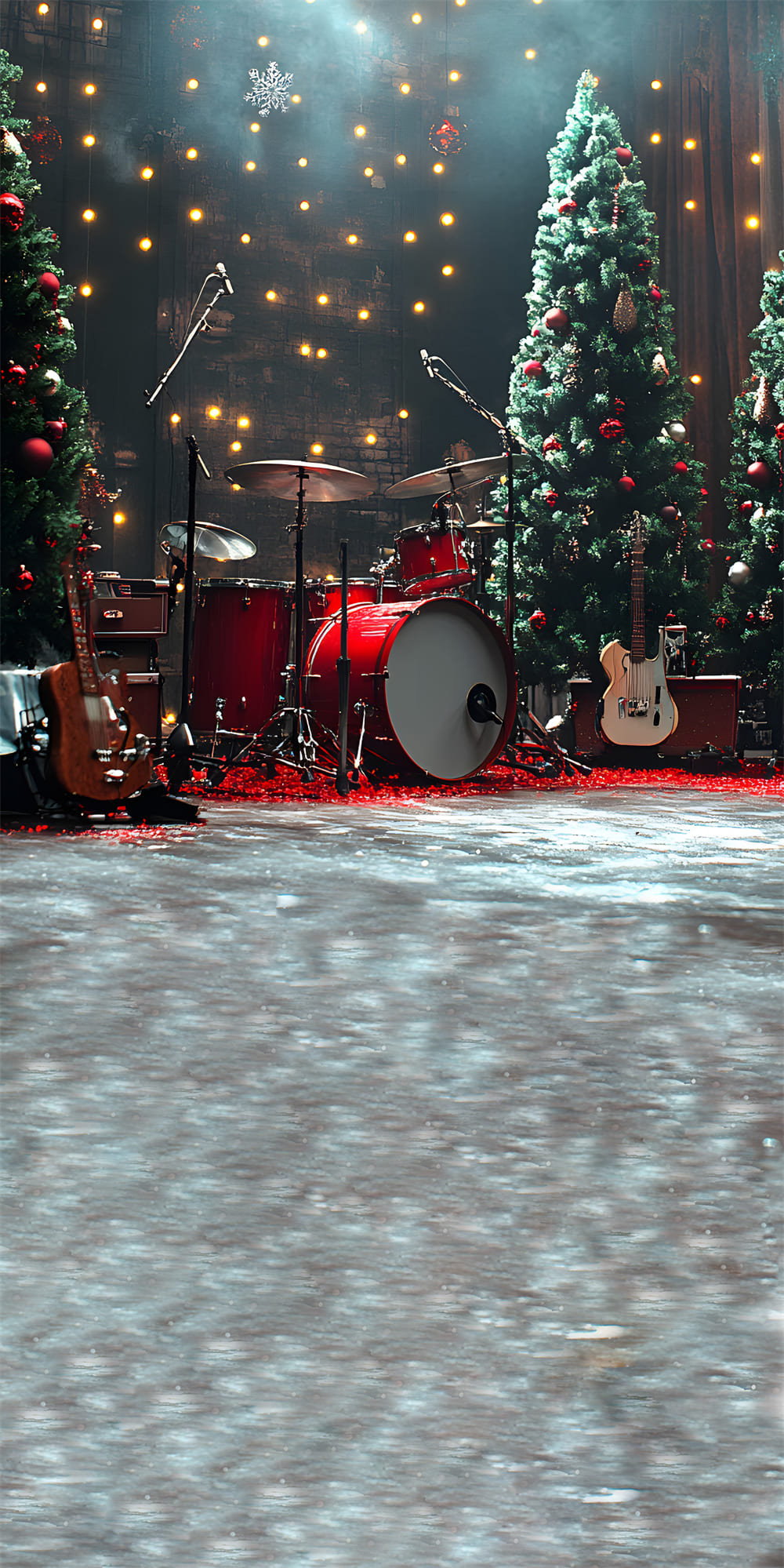 Toile de Fond Scène de Musique Rock avec Arbre de Noël RR8-361